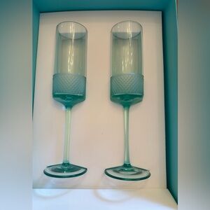 Tiffany & Co. BLUE Diamond point champagne flutes glass set of 2 brand New